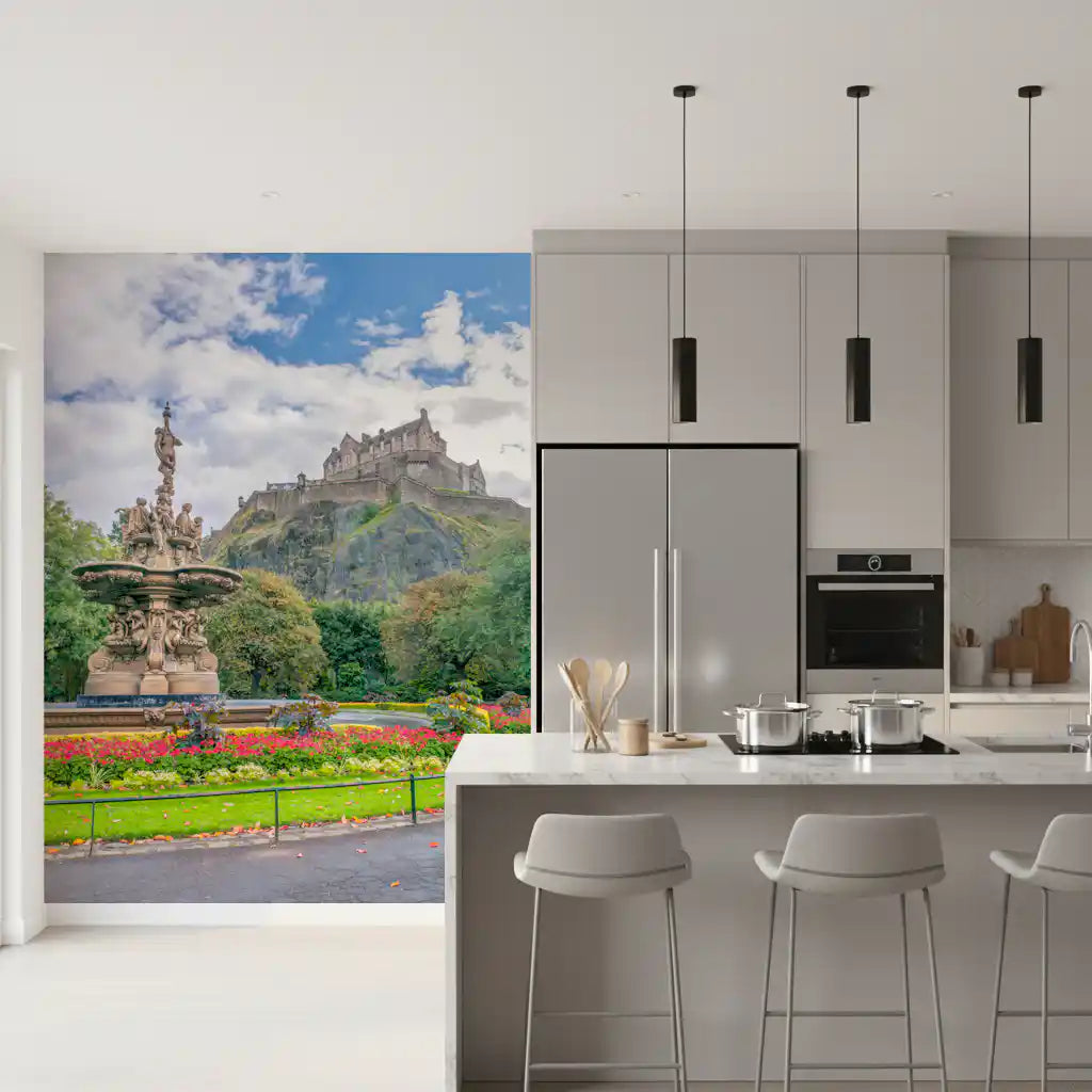 Majestic Edinburgh Castle and Ross Fountain Garden Wall Mural