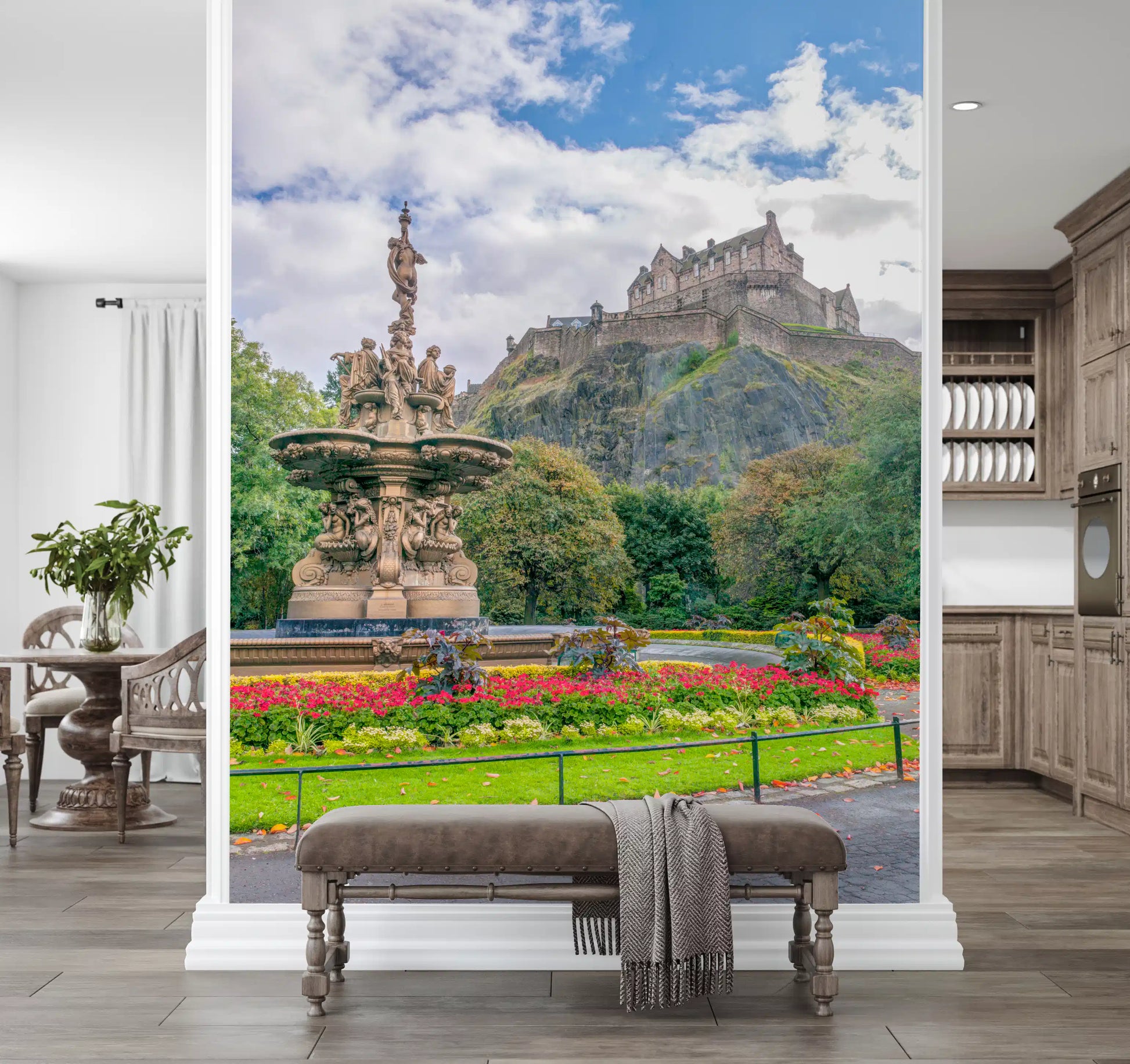 Majestic Edinburgh Castle and Ross Fountain Garden Wall Mural