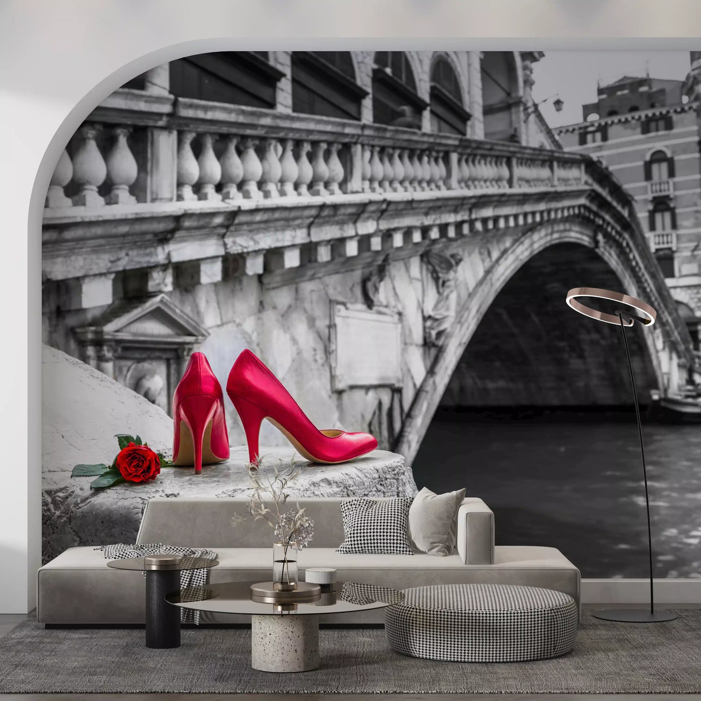 Red Stilettos and Rose on the Rialto Bridge Wall Mural