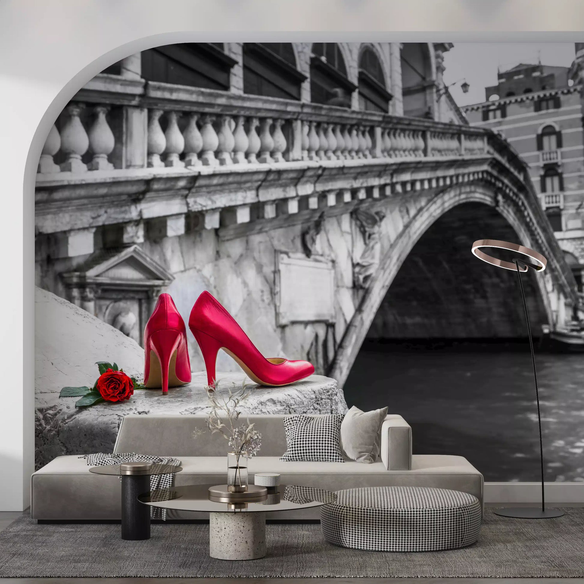 Red Stilettos and Rose on the Rialto Bridge Wall Mural