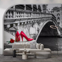 Red Stilettos and Rose on the Rialto Bridge Wall Mural