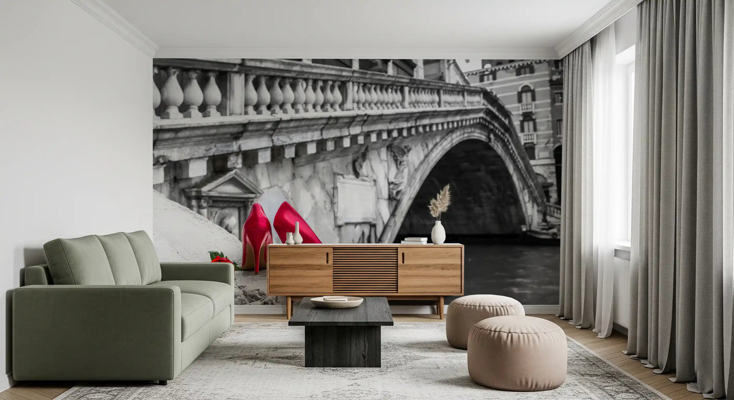 Red Stilettos and Rose on the Rialto Bridge Wall Mural