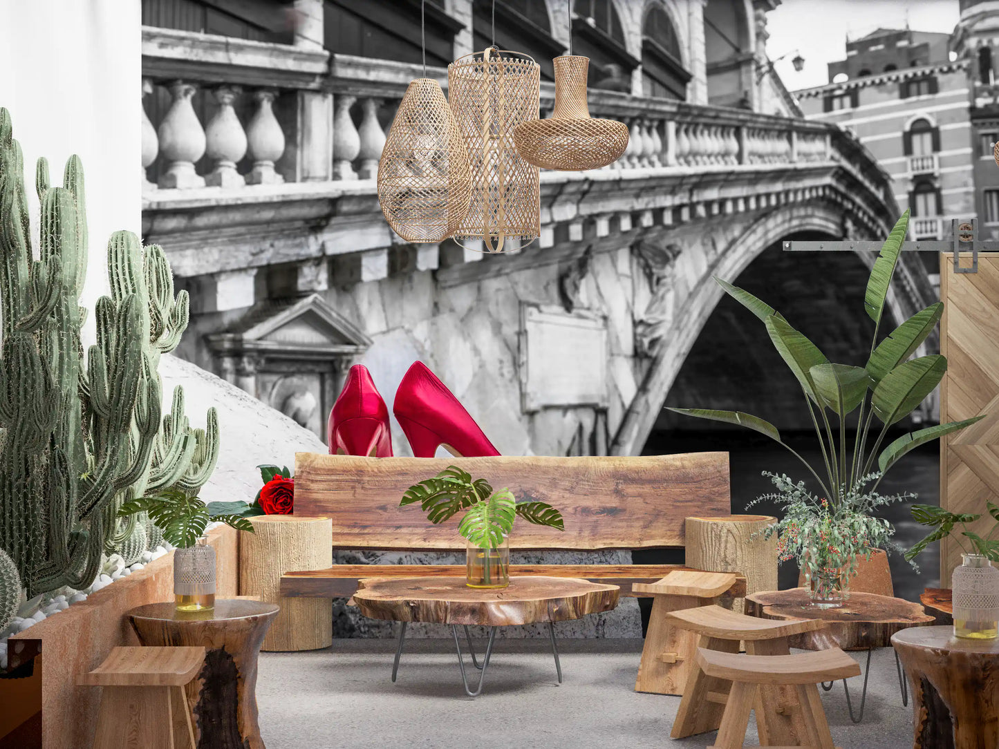 Red Stilettos and Rose on the Rialto Bridge Wall Mural