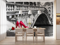 Red Stilettos and Rose on the Rialto Bridge Wall Mural