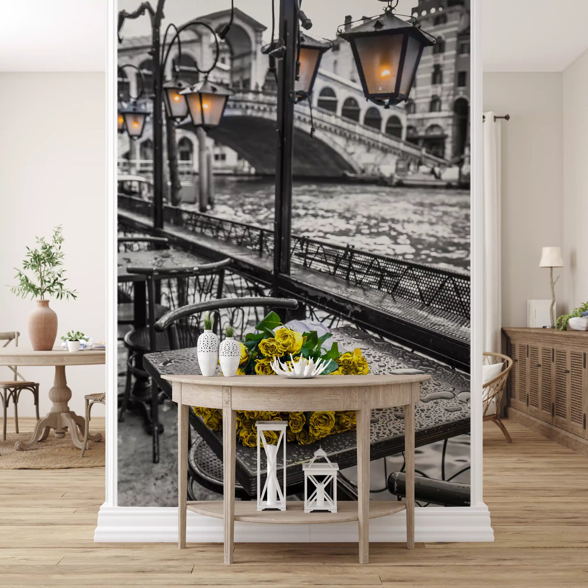 Venetian Rain with Golden Roses Wall Mural