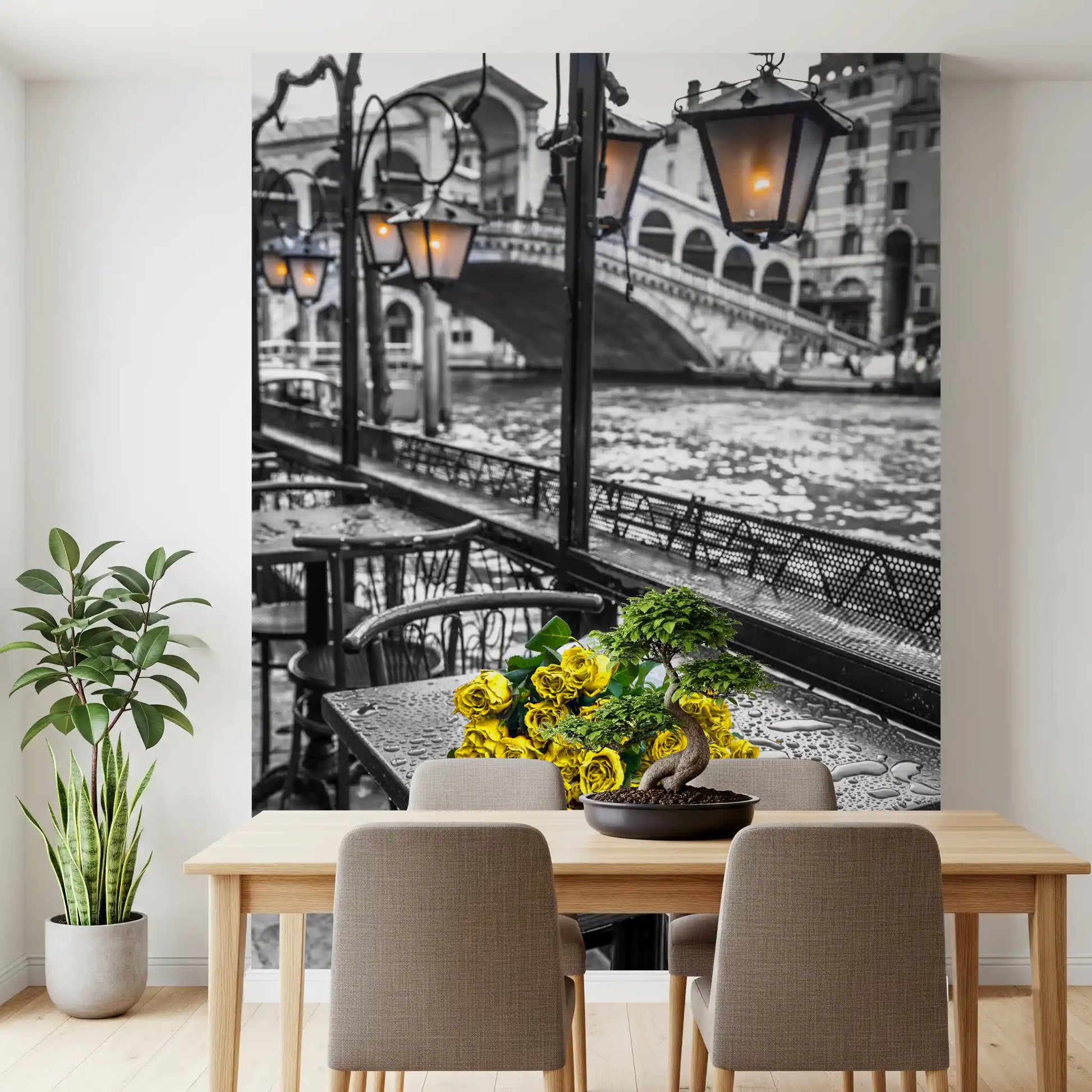 Venetian Rain with Golden Roses Wall Mural