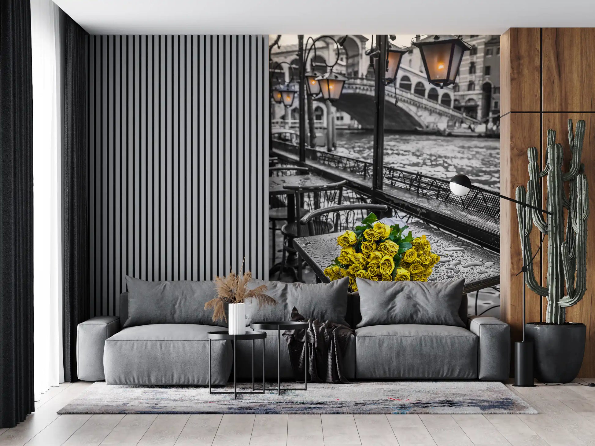 Venetian Rain with Golden Roses Wall Mural