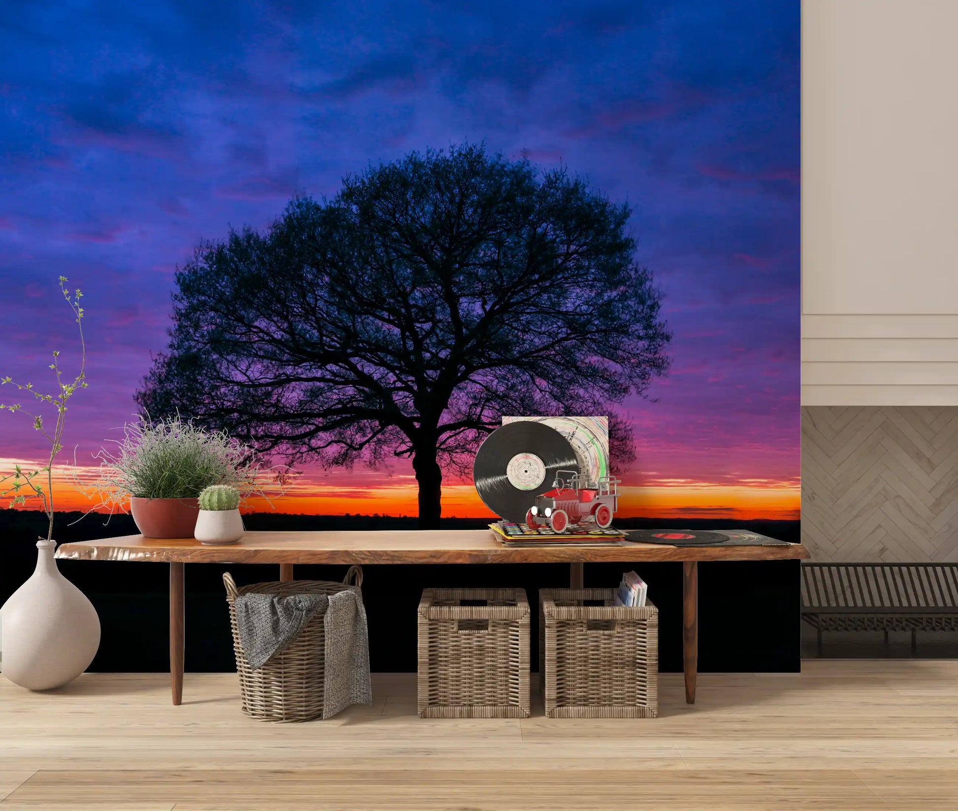Solitary Oak at Twilight Wall Mural
