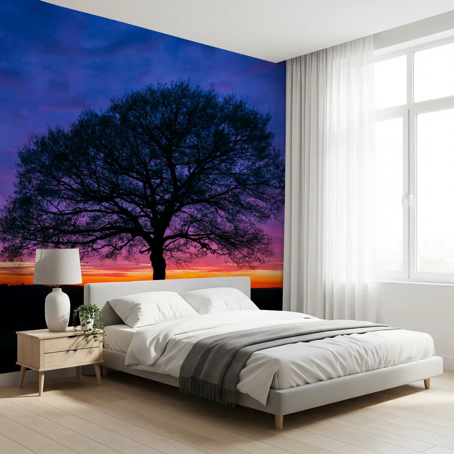 Solitary Oak at Twilight Wall Mural