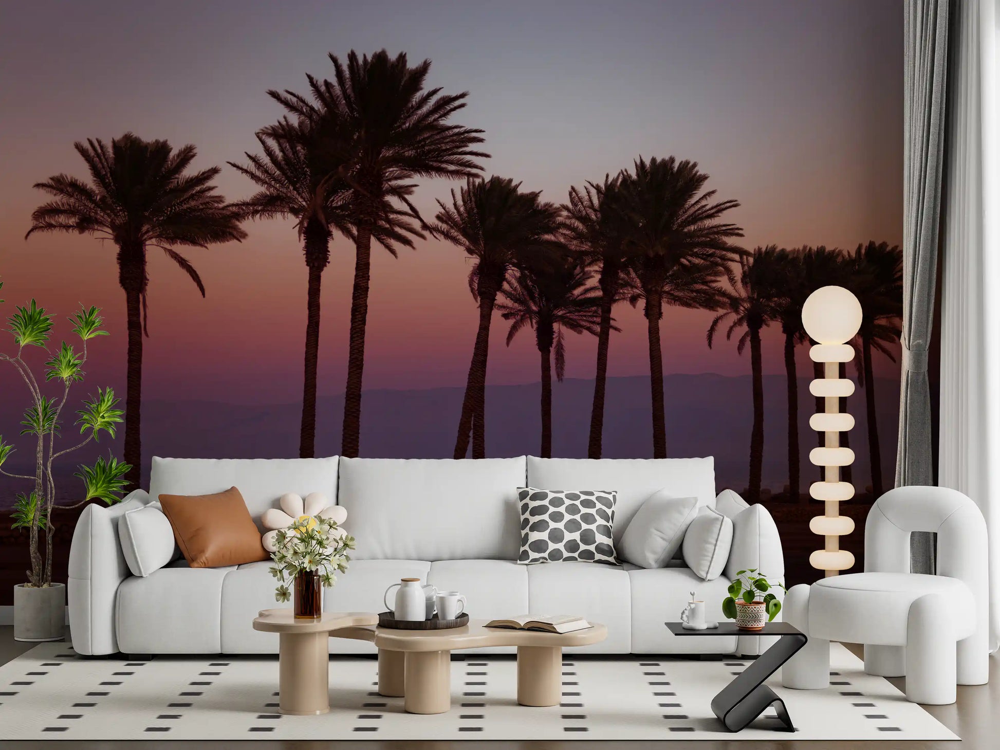 Dusk Palm Silhouettes Over Twilight Sea Wall Mural