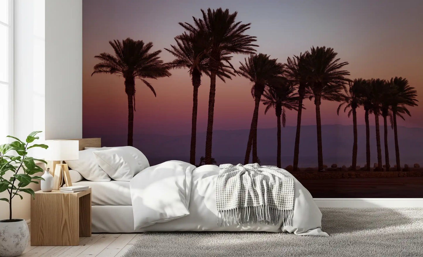 Dusk Palm Silhouettes Over Twilight Sea Wall Mural