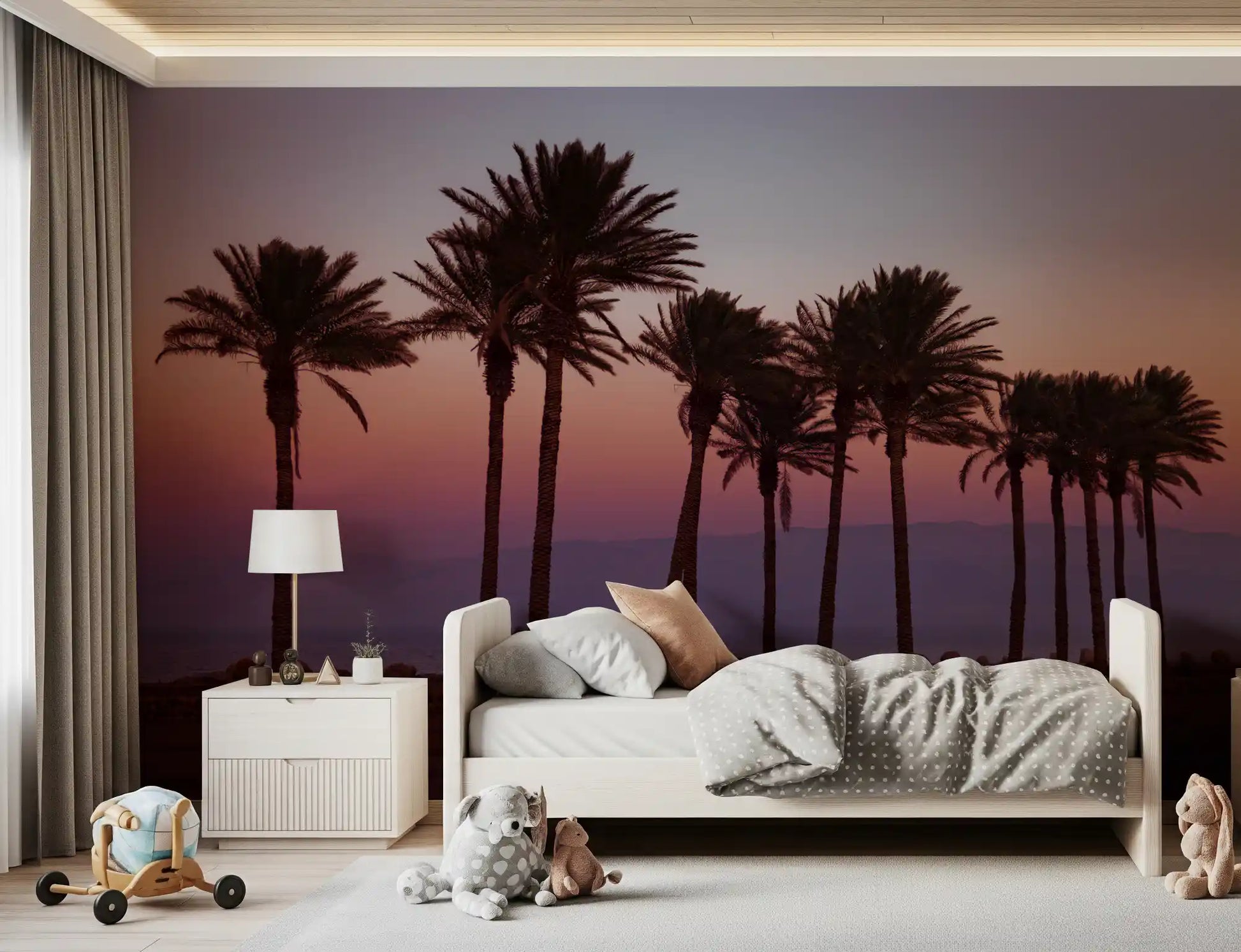 Dusk Palm Silhouettes Over Twilight Sea Wall Mural