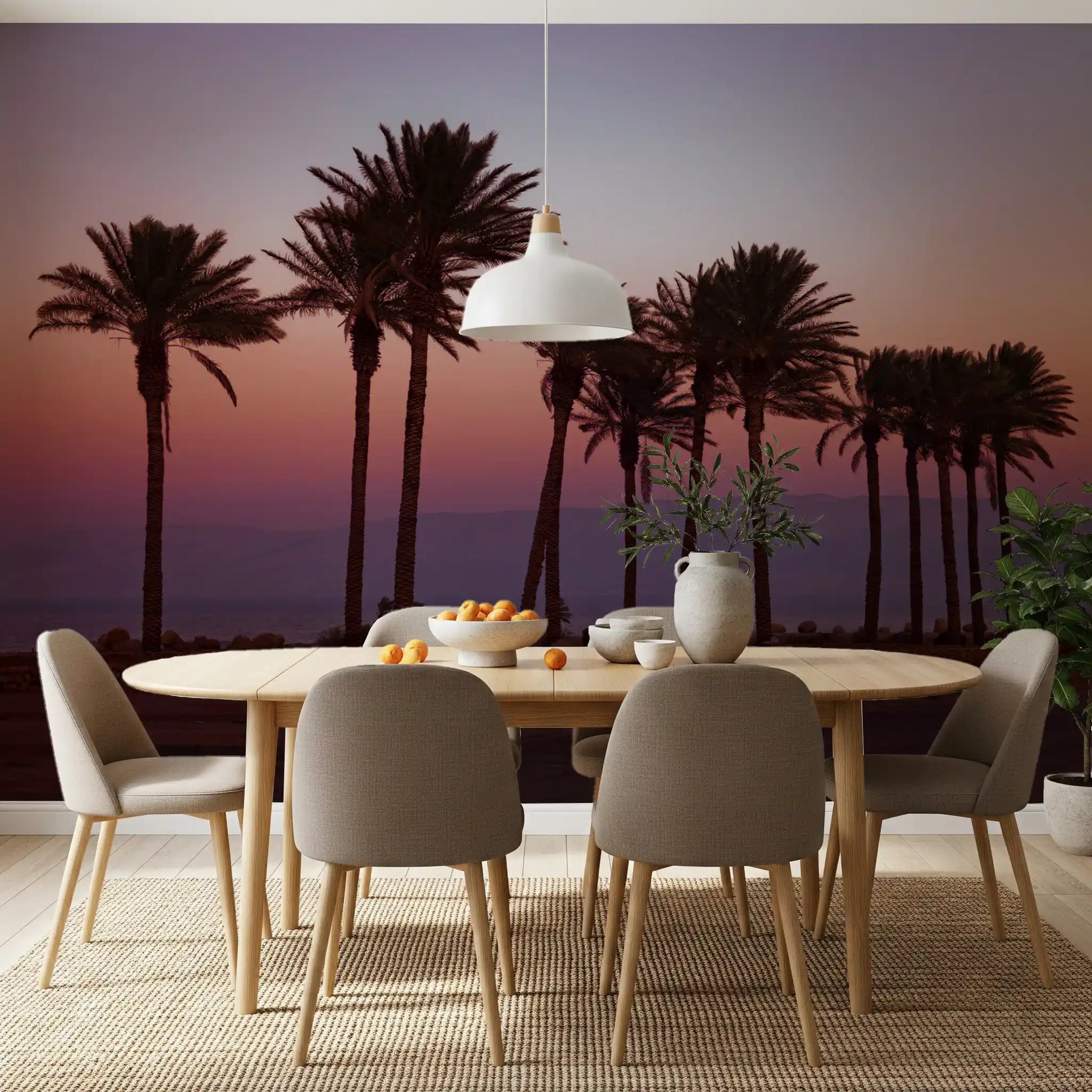 Dusk Palm Silhouettes Over Twilight Sea Wall Mural