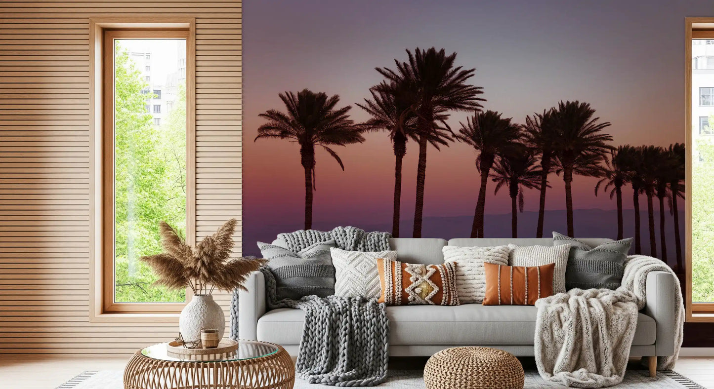 Dusk Palm Silhouettes Over Twilight Sea Wall Mural