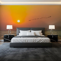 Golden Sea Horizon and Migrating Birds Wall Mural