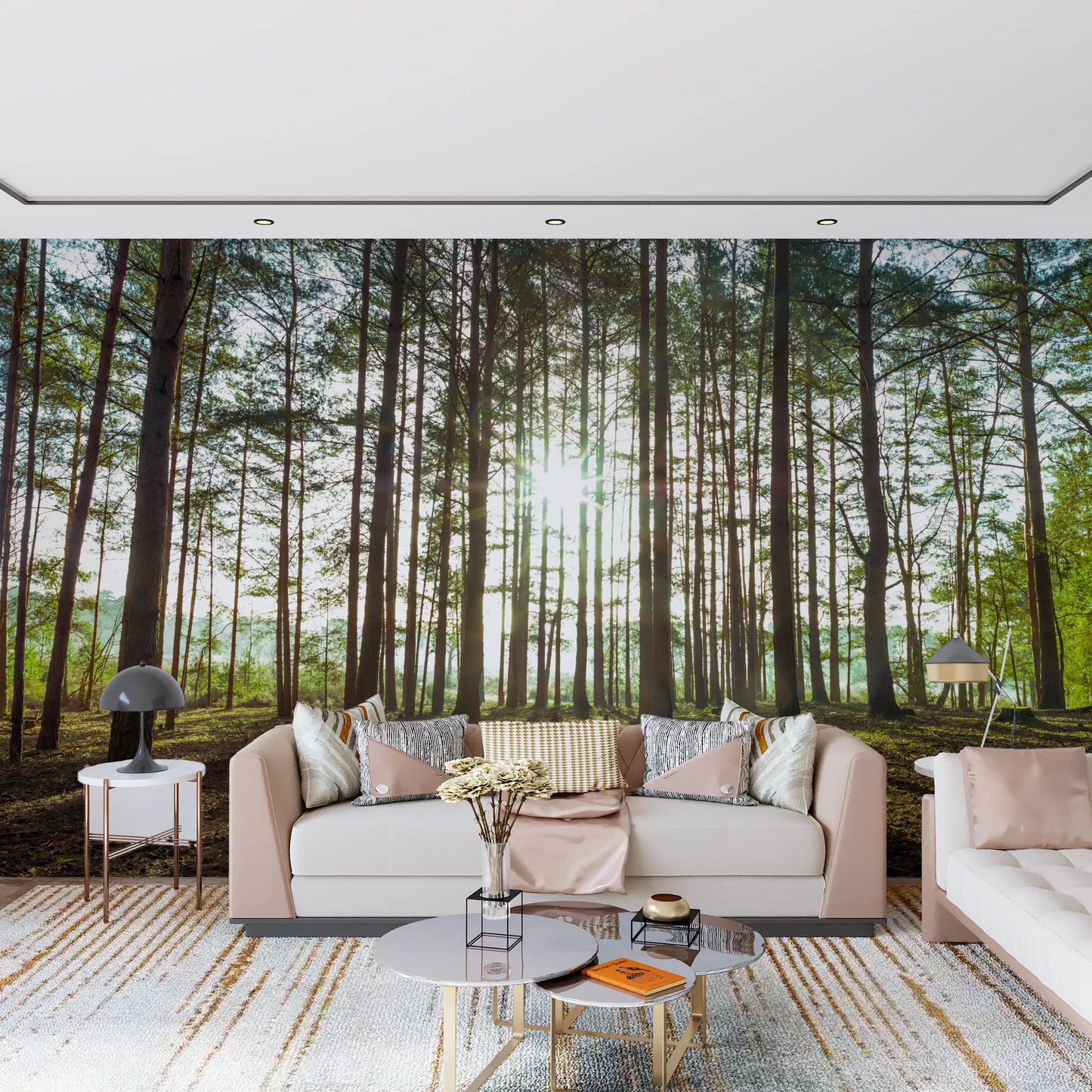 Sunlit Pine Forest Morning Wall Mural