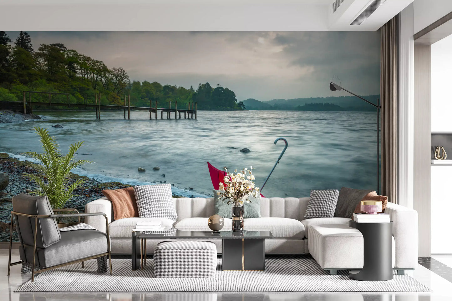 Crimson Accent on Lake District Shore Wall Mural