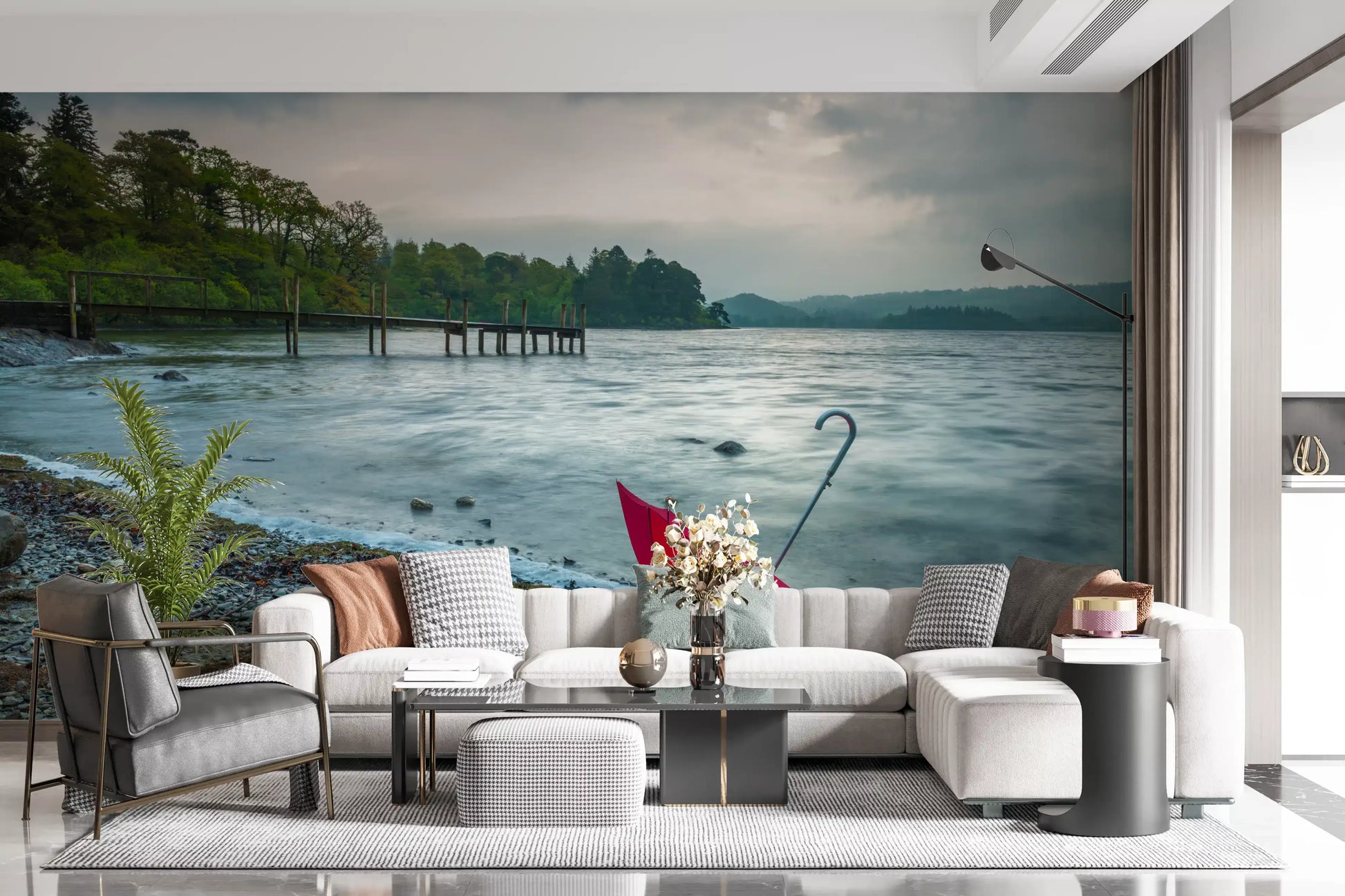 Crimson Accent on Lake District Shore Wall Mural