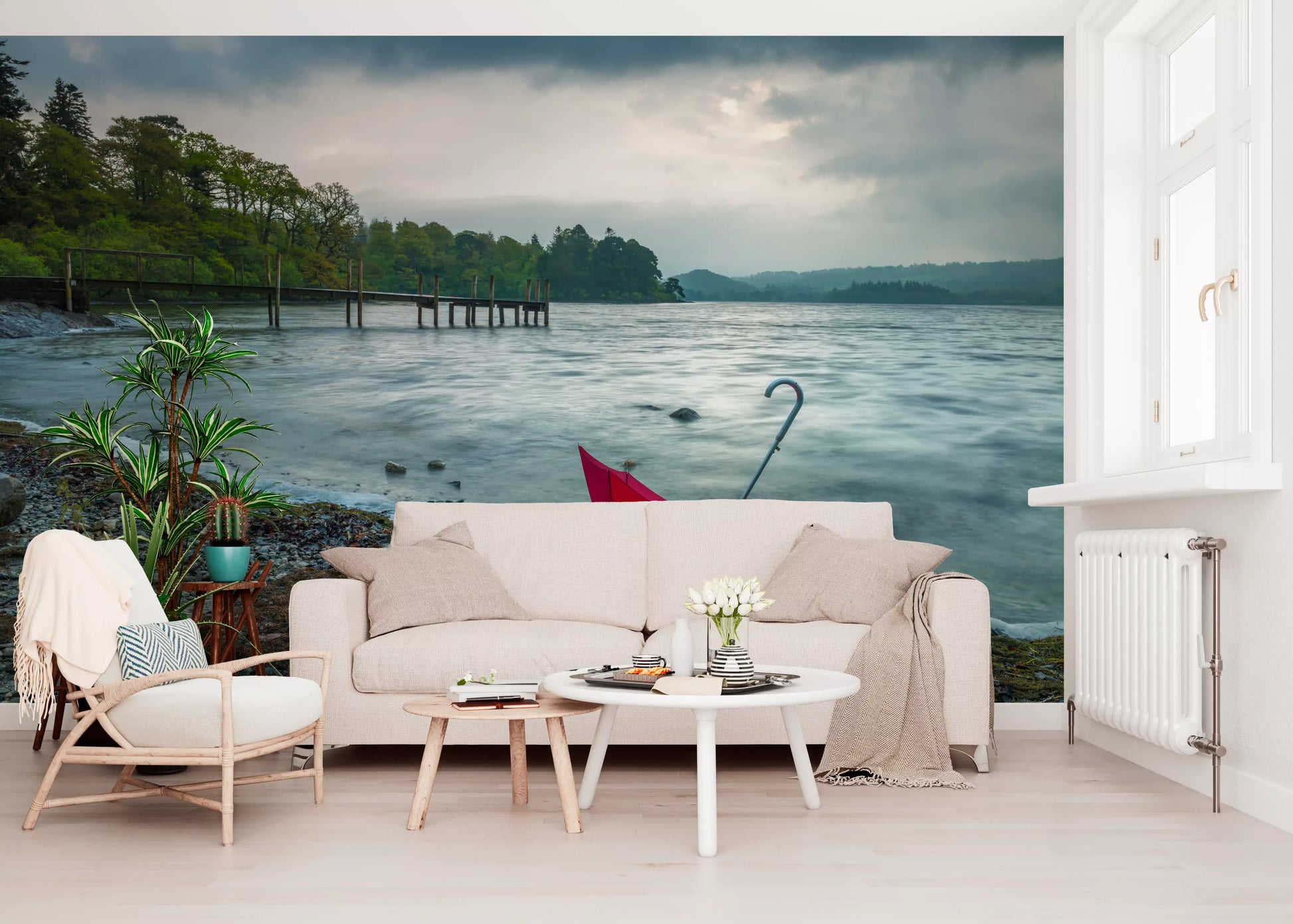 Crimson Accent on Lake District Shore Wall Mural