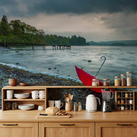Crimson Accent on Lake District Shore Wall Mural