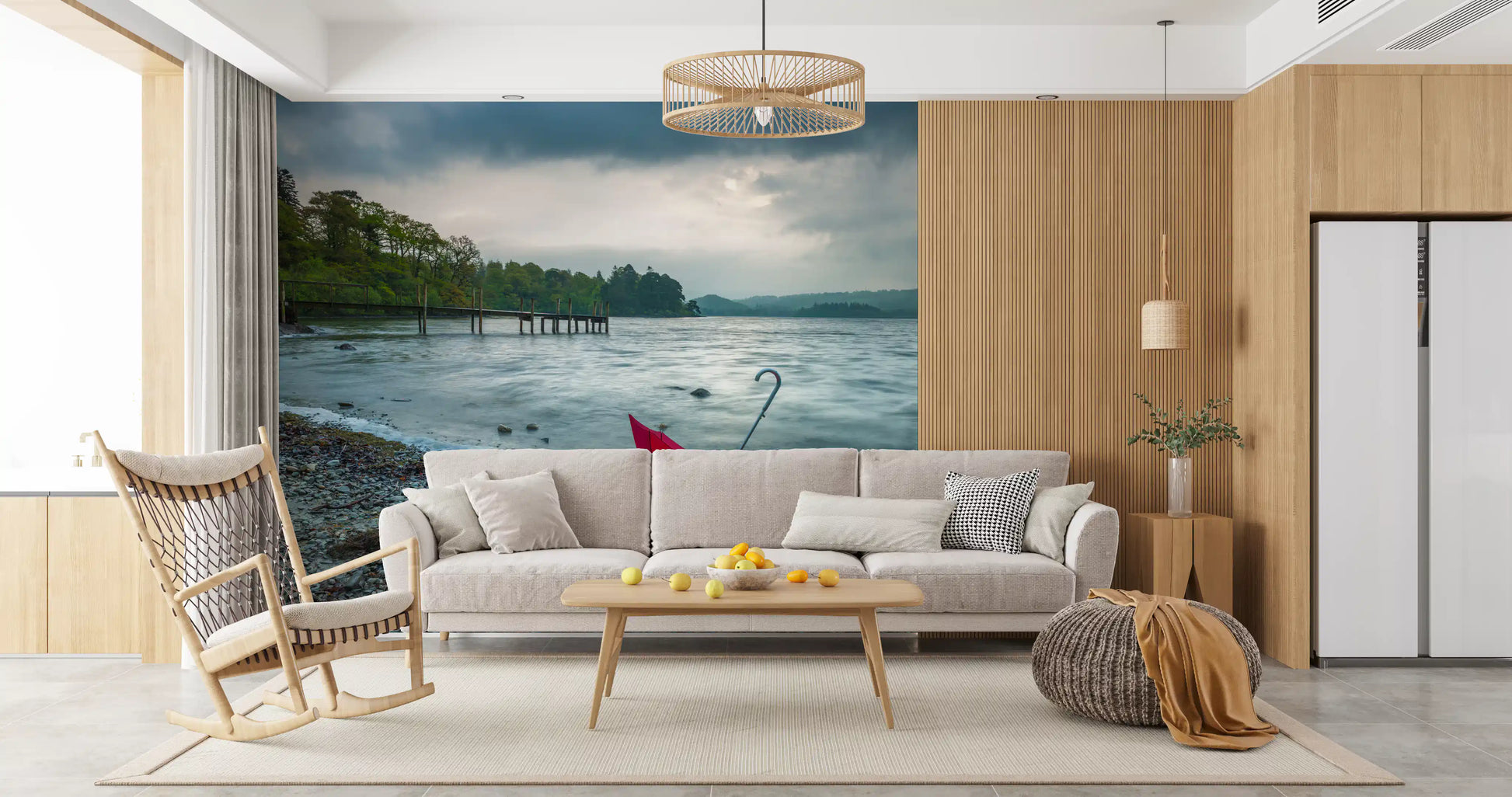 Crimson Accent on Lake District Shore Wall Mural