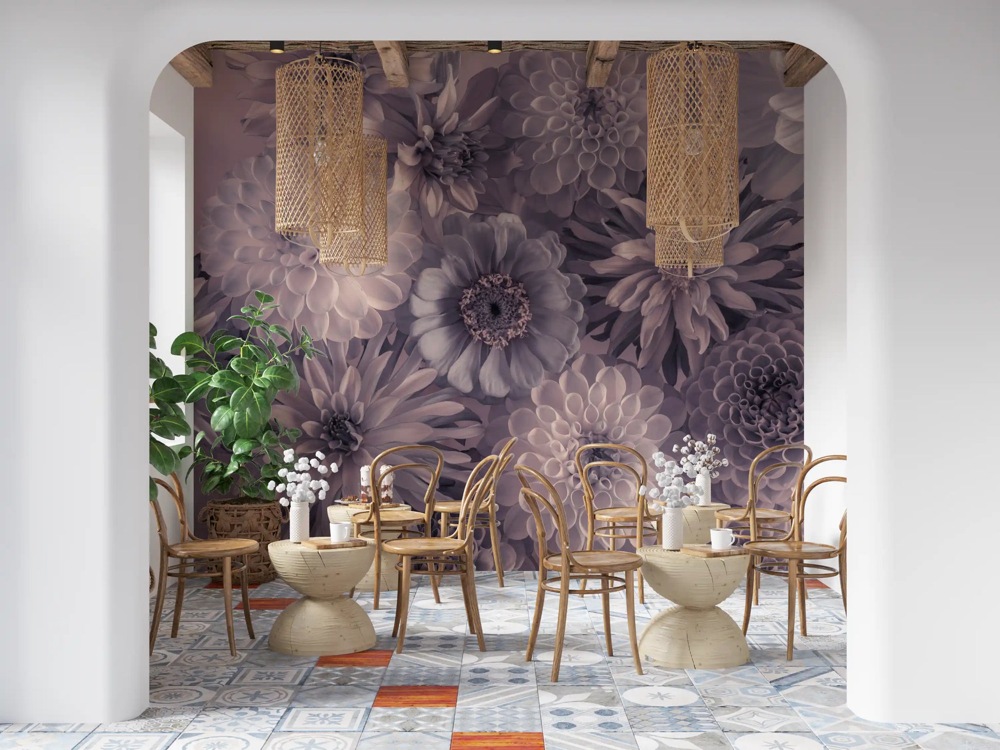 Smoky Lavender Botanical Bouquet Wall Mural