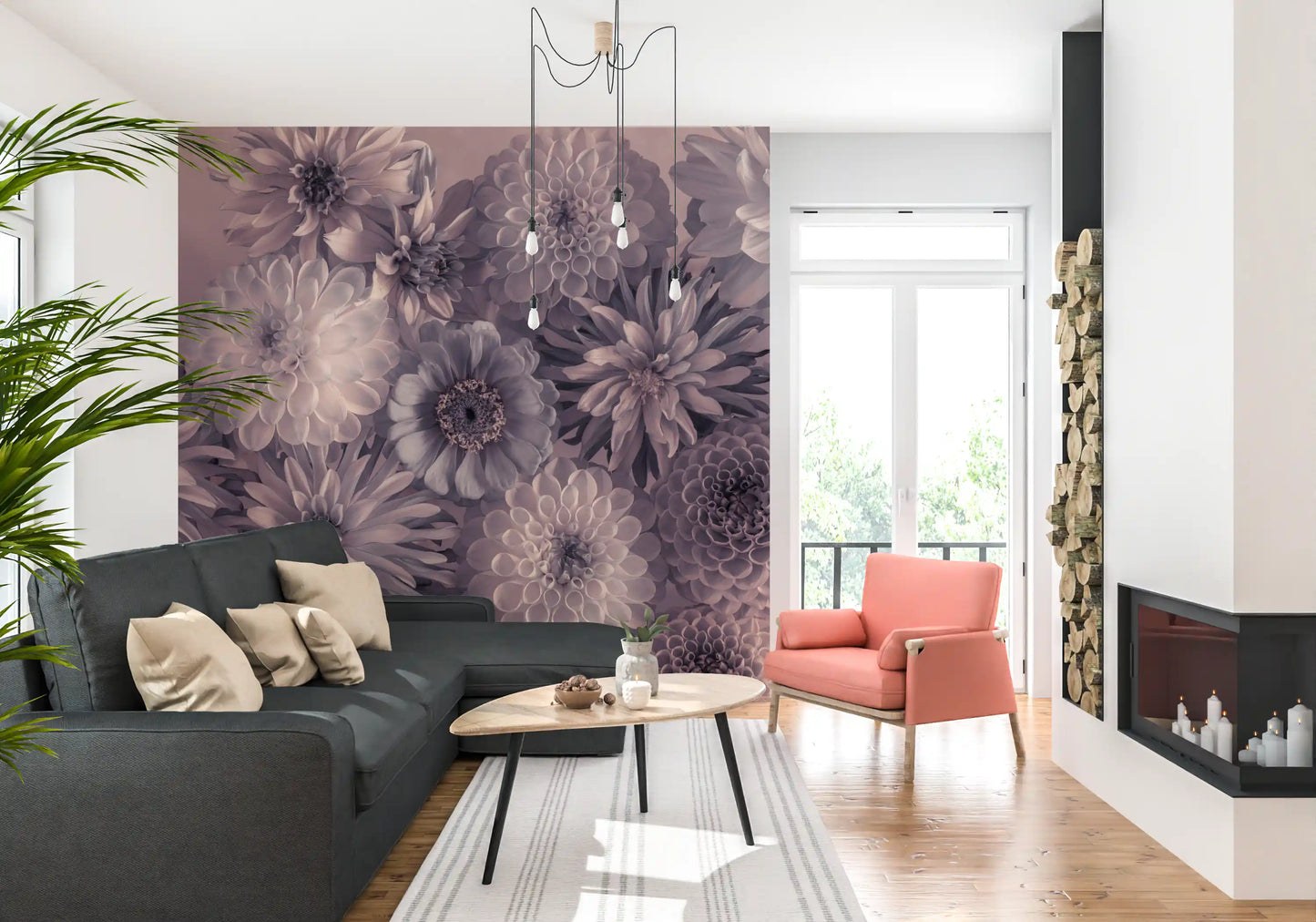 Smoky Lavender Botanical Bouquet Wall Mural