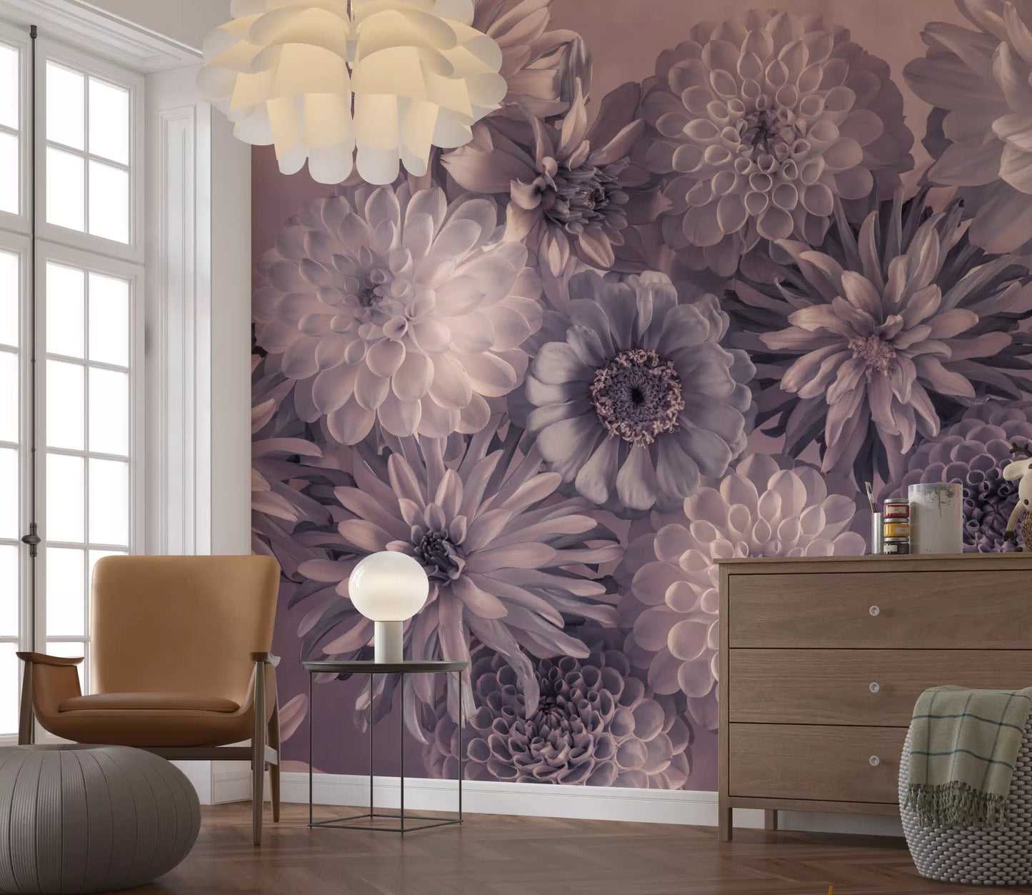 Smoky Lavender Botanical Bouquet Wall Mural