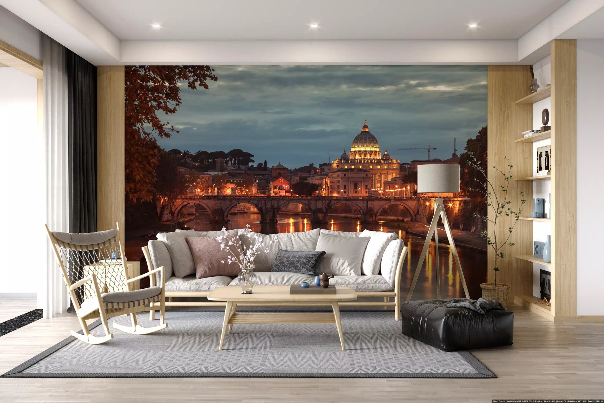 Sunset over Saint Peters Basilica wall mural with golden dome and Tiber River in living room GD10950