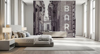 Vintage Neon Sign on Rome Shuttered Street Wall Mural