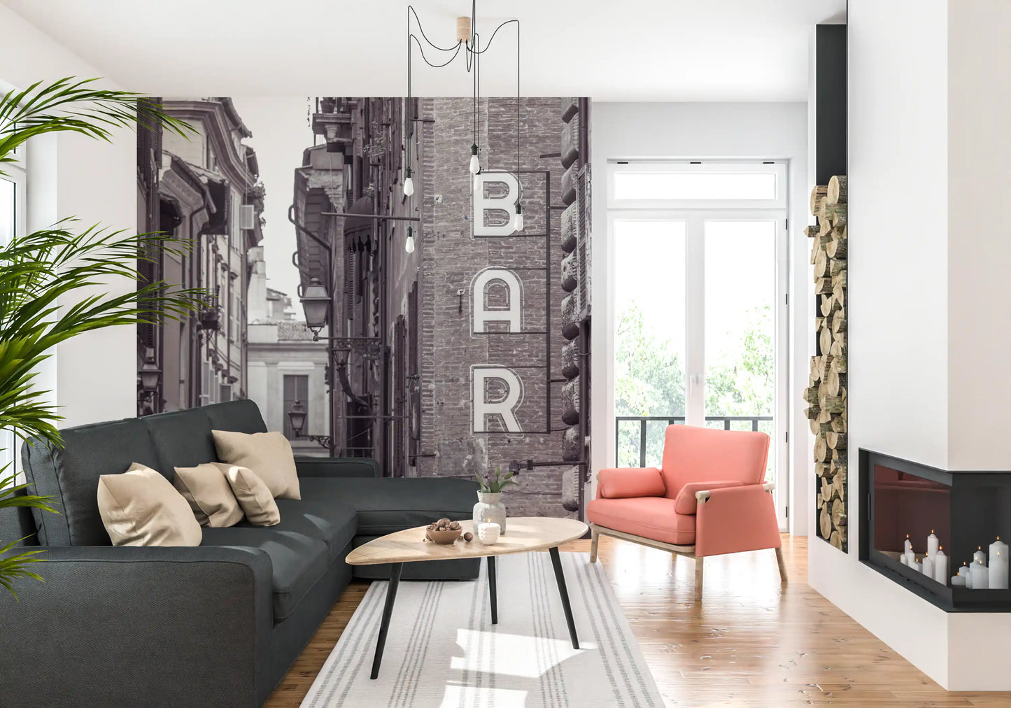 Vintage Neon Sign on Rome Shuttered Street Wall Mural