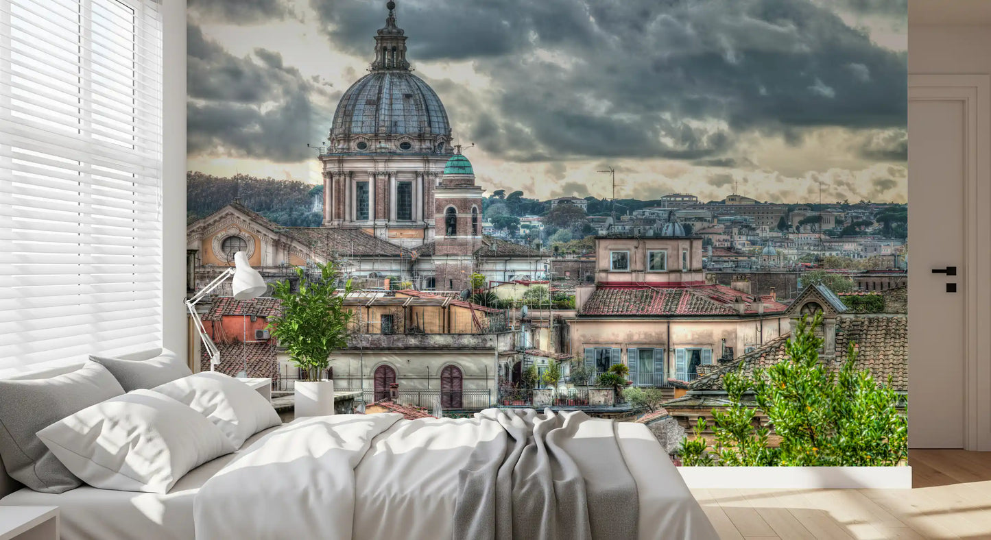 Rome Rooftops under Dramatic Skies Wall Mural