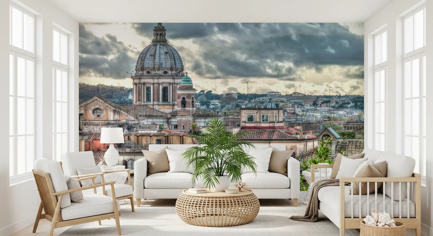 Rome Rooftops under Dramatic Skies Wall Mural