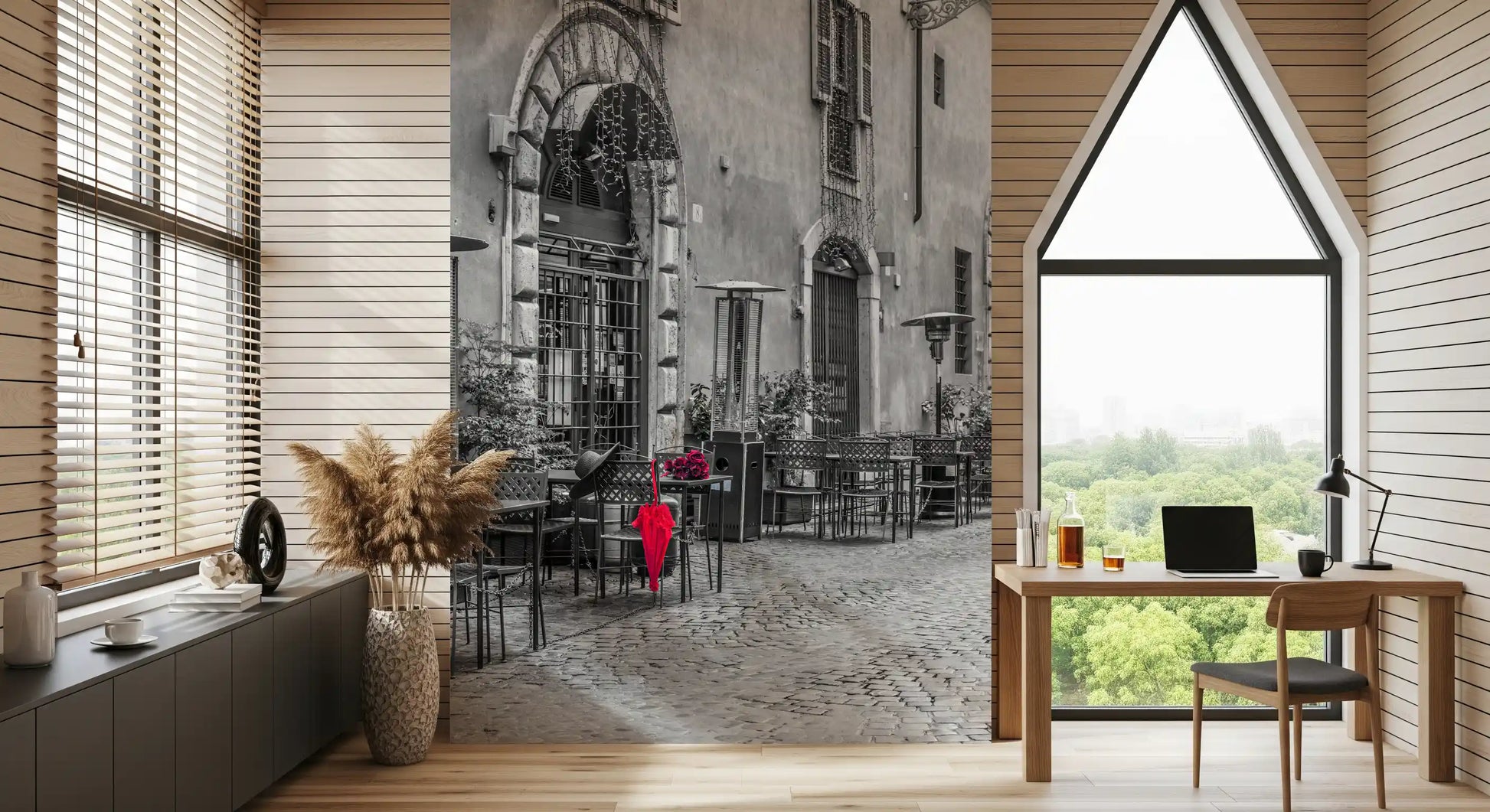 Red Umbrella on Quiet Italian Street Wall Mural