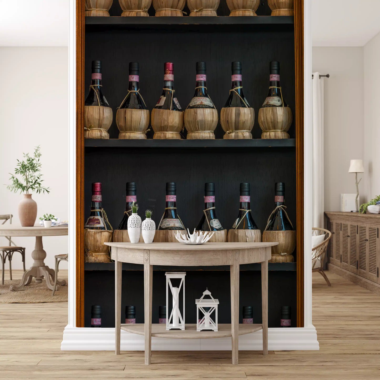 Tuscan Chianti Bottles in Straw Fiaschi Wall Mural