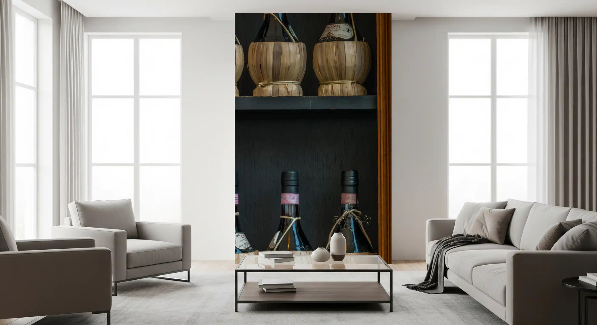 Tuscan Chianti Bottles in Straw Fiaschi Wall Mural
