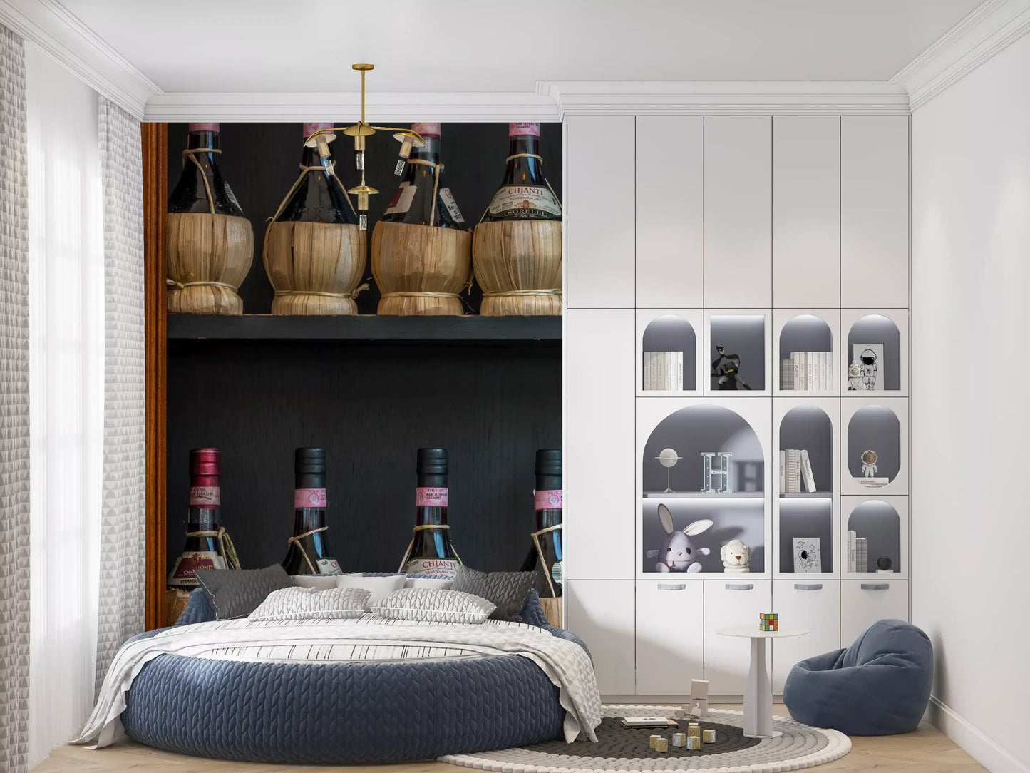 Tuscan Chianti Bottles in Straw Fiaschi Wall Mural