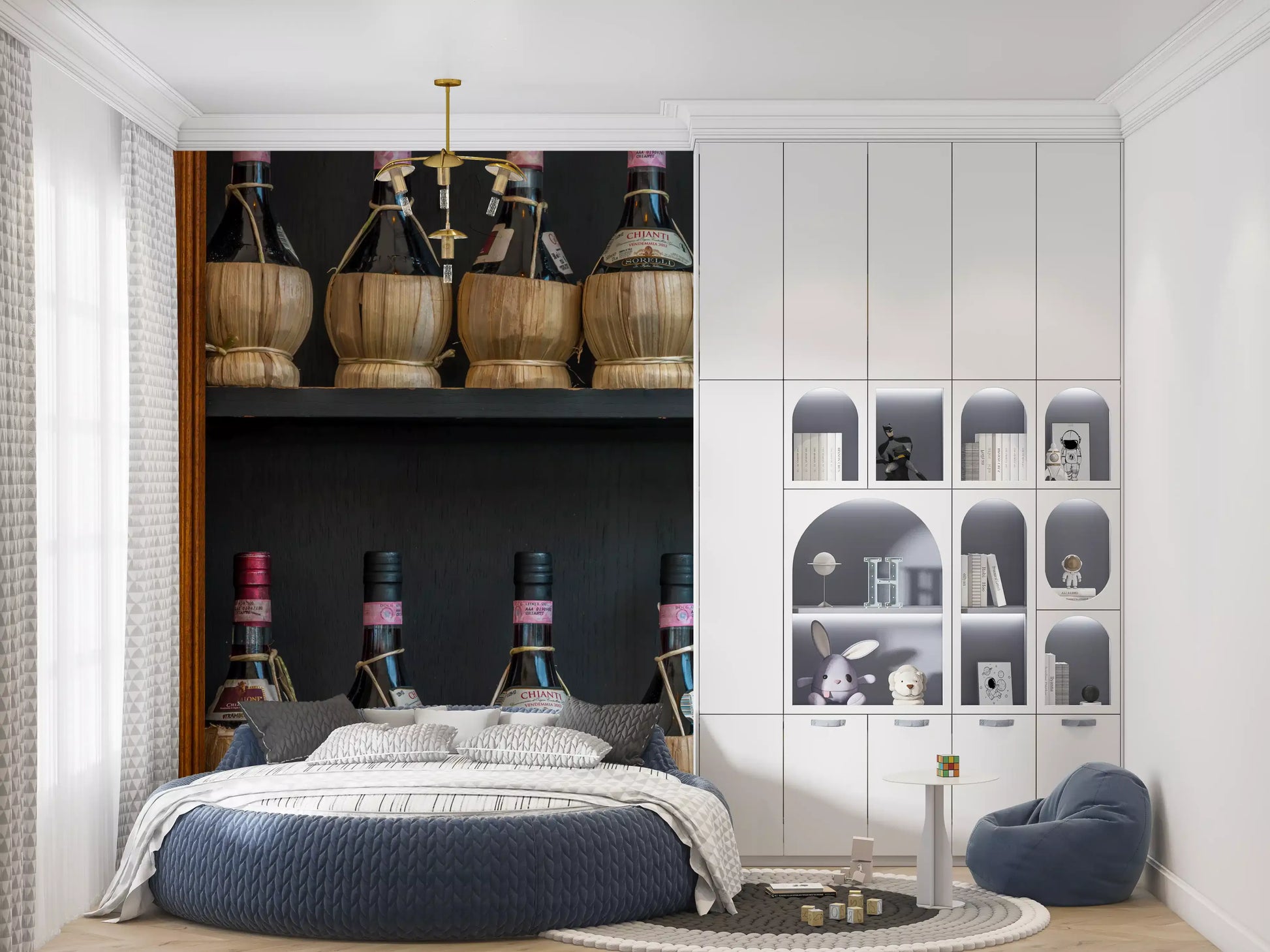 Tuscan Chianti Bottles in Straw Fiaschi Wall Mural
