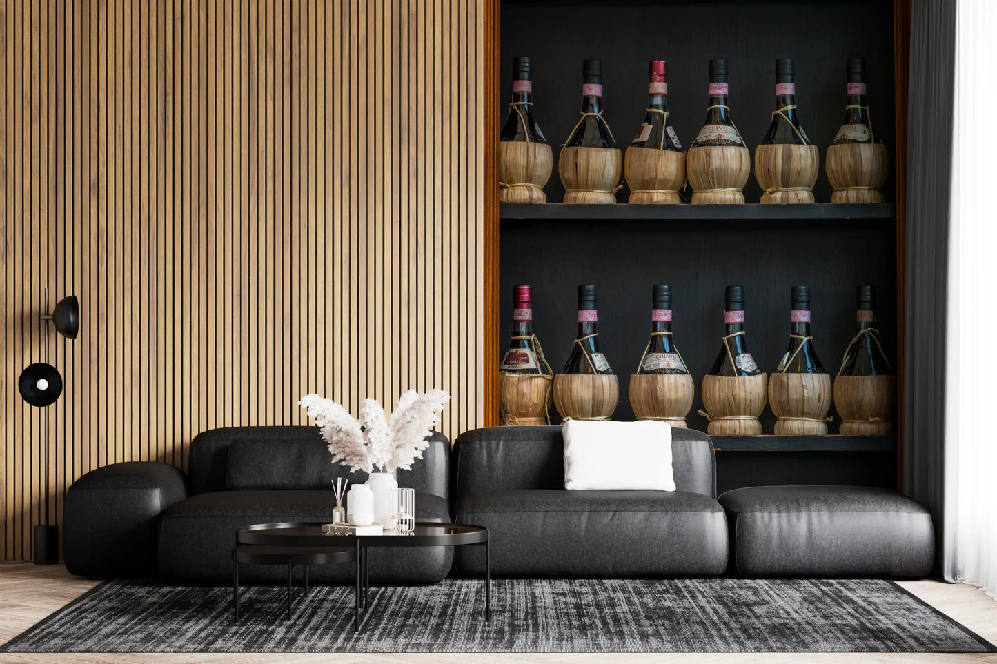 Tuscan Chianti Bottles in Straw Fiaschi Wall Mural