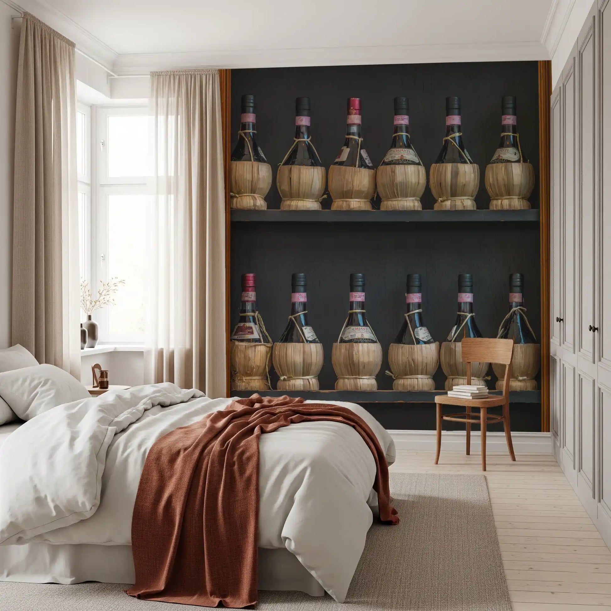 Tuscan Chianti Bottles in Straw Fiaschi Wall Mural