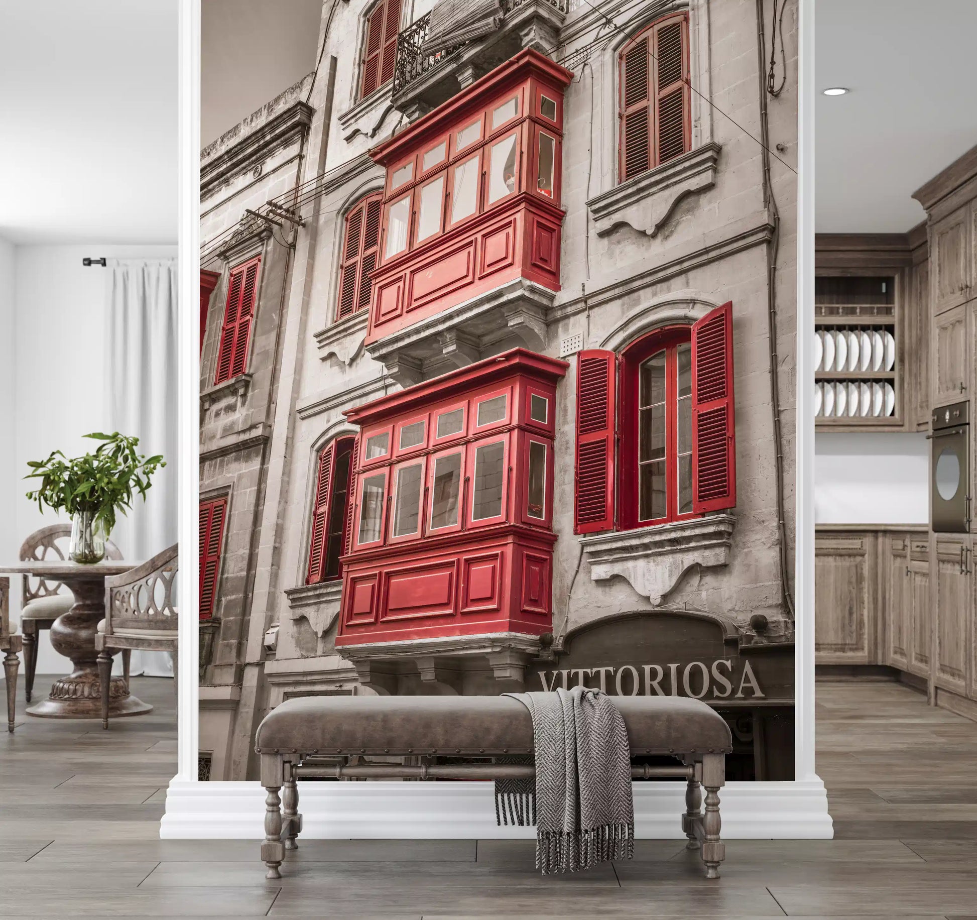 Crimson Maltese Balconies of Vittoriosa Wall Mural