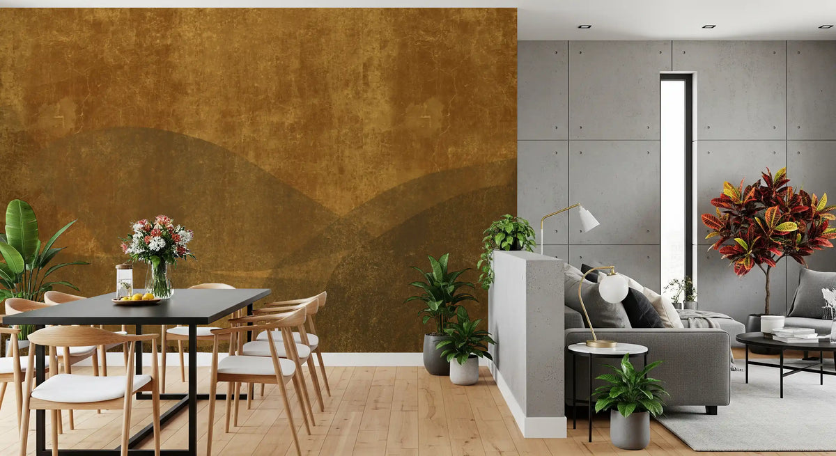 Ochre and olive rolling hills wall mural with fresco texture GD10961 
