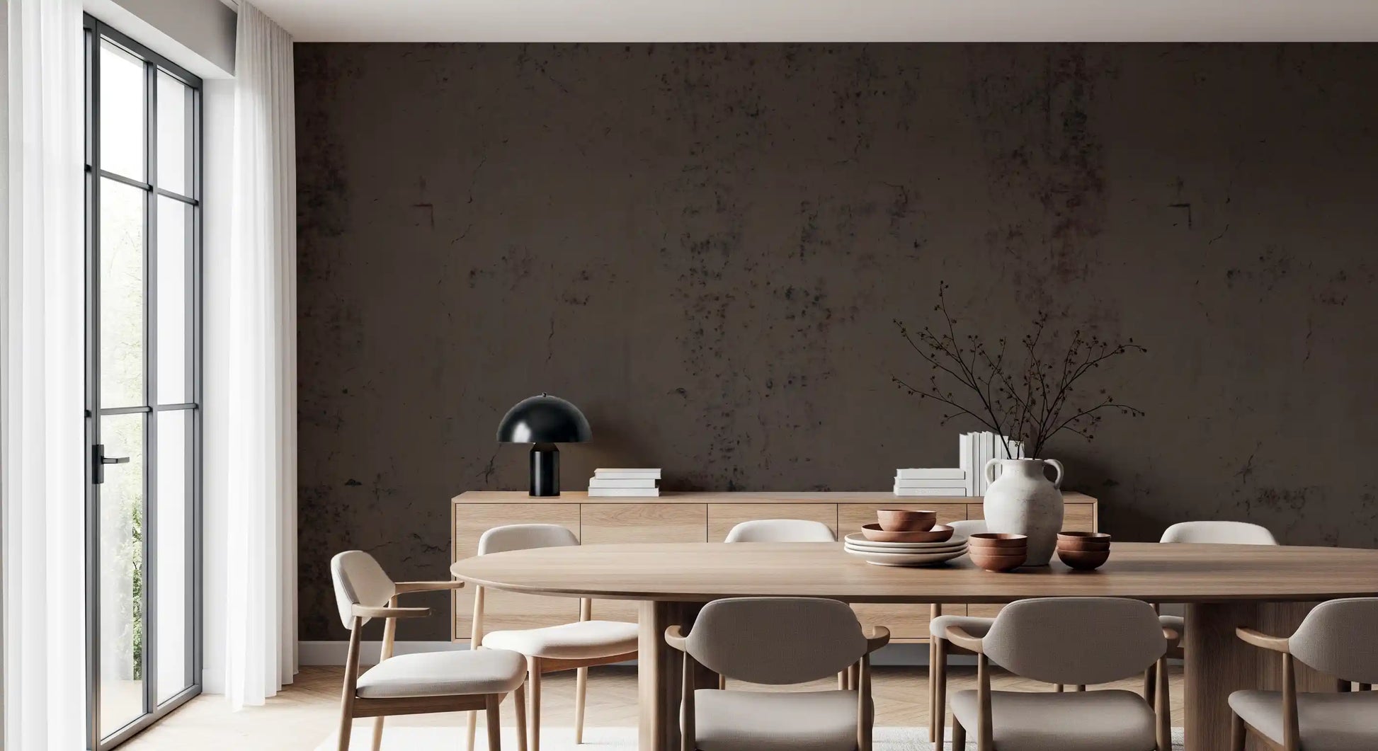 Moody Antique Dark Brown Plaster Wall Mural
