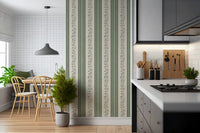 Winding Sage Vine Linen Stripe Wallpaper⁠