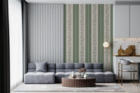 Winding Sage Vine Linen Stripe Wallpaper⁠