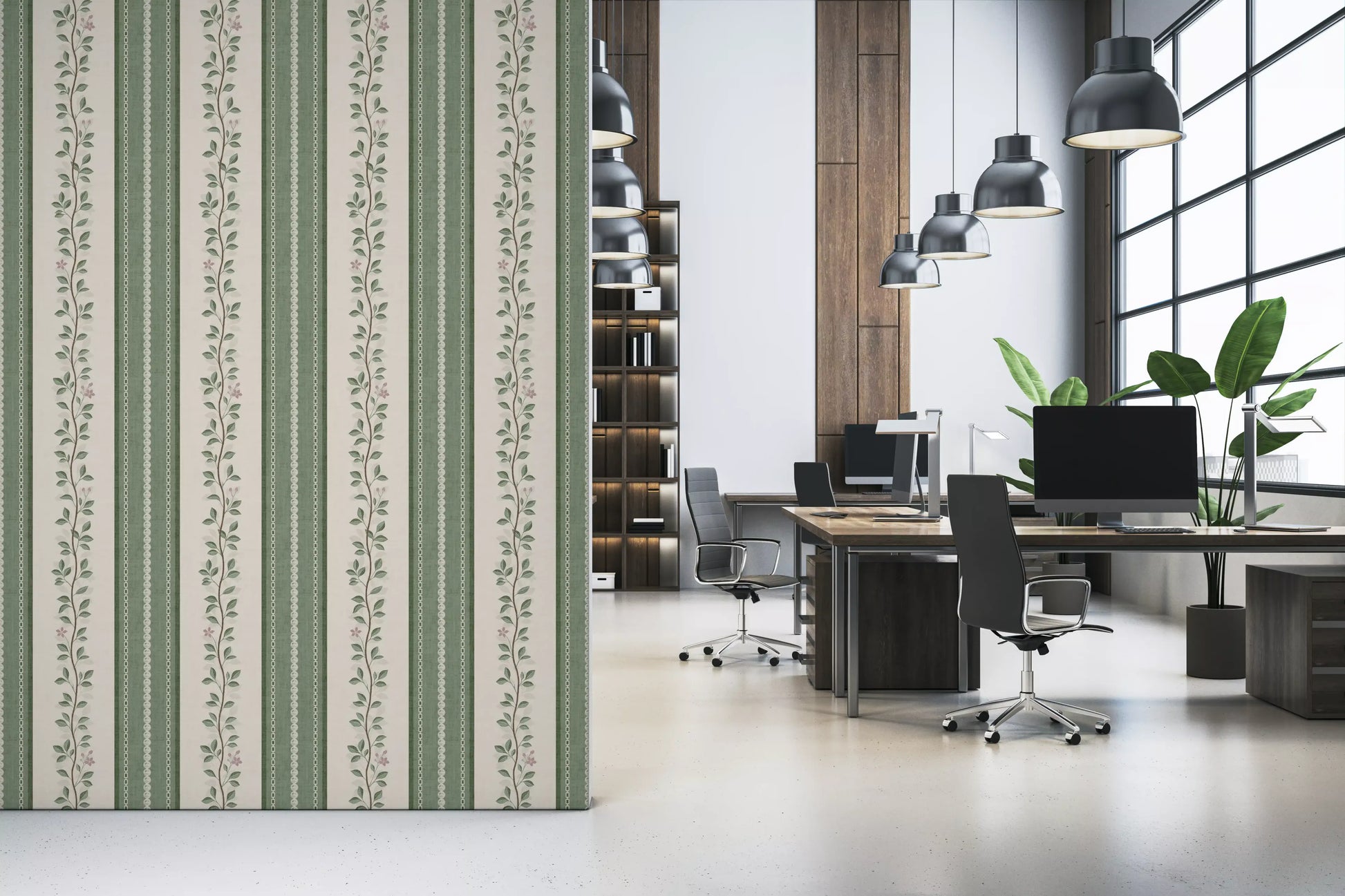 Winding Sage Vine Linen Stripe Wallpaper⁠
