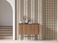 Trailing Vine and Linen Stripe Panel Wallpaper⁠