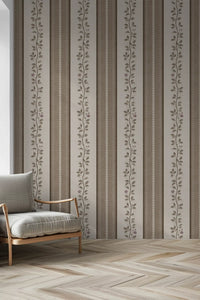 Trailing Vine and Linen Stripe Panel Wallpaper⁠