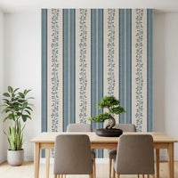 Coastal Slate Blue Vine Stripe Wallpaper⁠