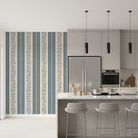 Coastal Slate Blue Vine Stripe Wallpaper⁠